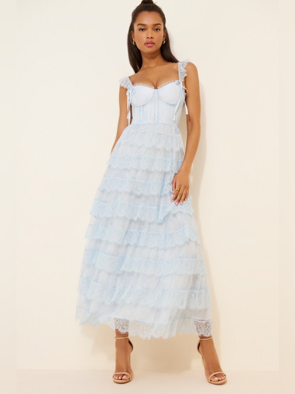 Amy Jane London Adessa Light Blue Lace Tiered Maxi Dress